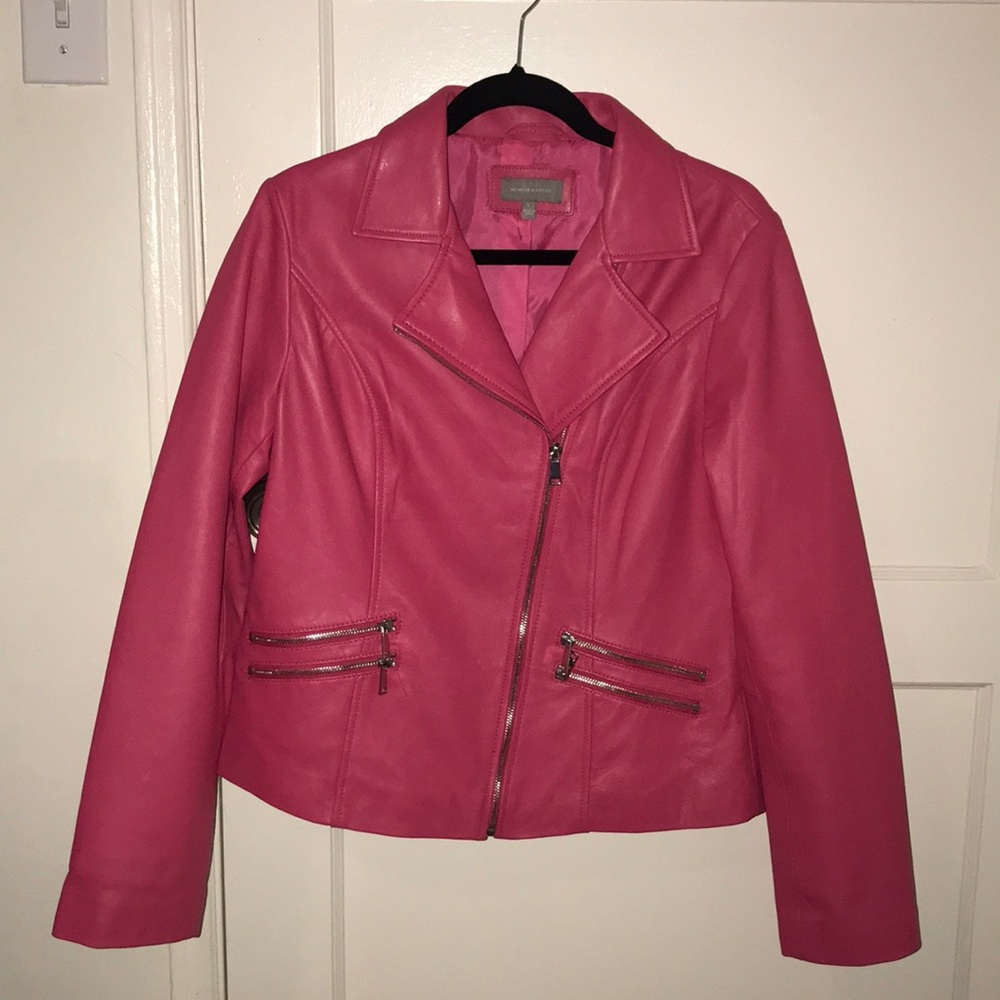 Vintage Neiman Marcus hot pink moto leather jacket